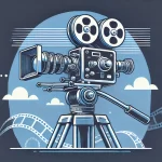 DALL·E 2025-01-08 19.56.34 - A detailed illustration of a classic film camera, such as a vintage 16mm or 35mm camera, mounted on a tripod, being used to shoot a scene. The image i